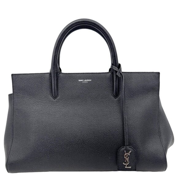 Yves Saint Laurent  Cabas Rive Gauche Small Pebbled Leather Satchel Bag Black - Picture 1 of 12
